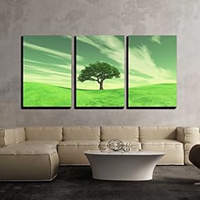3D Render of a Green Tree Landscape x3 Panels