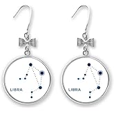 Libra Constellation Sign Zodiac Bow Earrings Drop Stud Pierced Hook