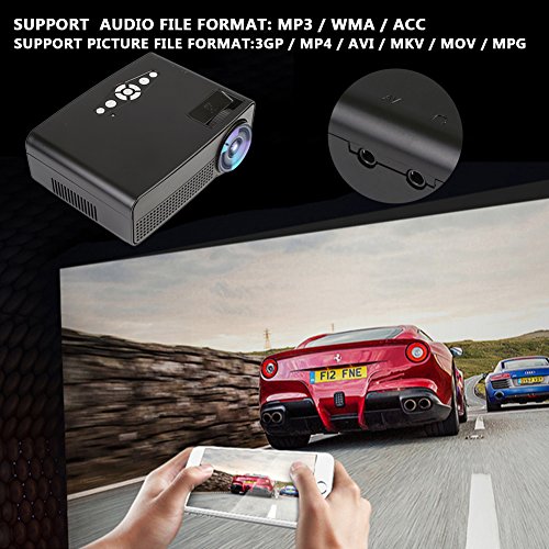 Hanbaili (US Plug)3000 Lumens LCD Mini Projector, Multimedia Home Theater Video Projector Support 1080P HDMI USB SD Card VGA AV Home Cinema TV Laptop Game iPhone Android Smartphone with HDMI Cable - Thumbnail 3
