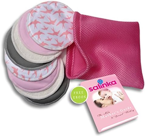 Salinka Organic Washable Nursing Pads - 8-Pack (3 pairs of thin and 1 pair of thick, overnight โ Ultra soft, organic and hypoallergenic bamboo - ECO friendly, highly absorbent with Laundry Bag