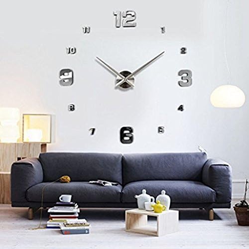 Elikeable Modern 3D Frameless Large 3D DIY Wall Clock Watches Hours DIY Decorations Home for Living Room Bedroom (silver2)