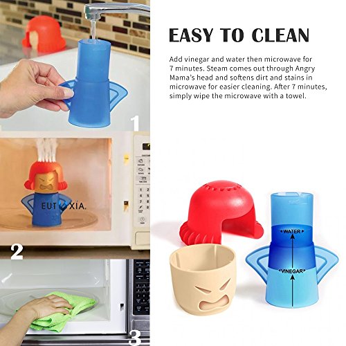 Eutuxia Microwave Cleaner + Cover Bundle. Perfect for Covering Plates, Bowls, and Cups to Prevent Food & Liquid Splatters While Microwaving. Angry Mama Steam Cleans & Disinfects with Vinegar & Water. - Thumbnail 2
