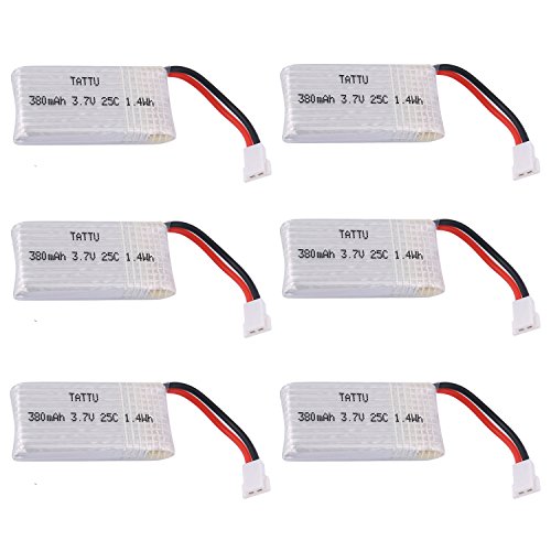 6pcs Tattu LiPo Battery Pack 380mAh 3.7V 25C 1S with Molex Plug for Hubsan X4 H107C H107D H107L Syma X11 X11C TDR Spider-Package May Vary