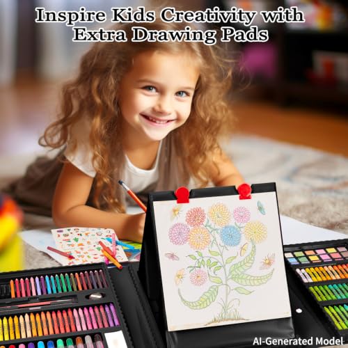 KINSPORY 290 Pieces Children's Painting Case, Drawing Games, Children's Paints, Drawing Pencils, Easel Painting