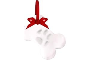 Kate & Milo Christmas Pet Paw Print Bone Ornament, Pet Holiday Decor, Dogs or Cat Pawprint Clay Impression Kit, Pet Memorial or New Pet Owner Keepsake, White