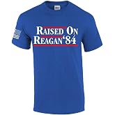 Reagan Bush 1984 Raised On Reagan Campaign Mens Flag Sleeve T-Shirt