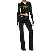 Glitrandi Womens 2 Piece Outfits Cropped Hoodie Workout Top & Bottom Lightweight Athletic Clothing Set