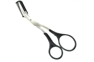 ELANDY 1 PCS Men Women Professional Eyebrow Scissors-Eyelash Hair Remover Tool with Comb and Non Slip Finger Grips(Black+ Silver)