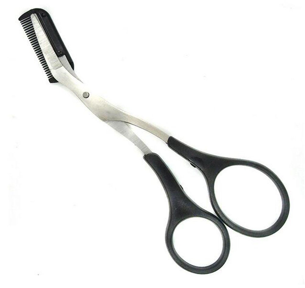 1PCS Black Professional Stainless Steel Eyebrow Grooming Shear Scissors with Plastic Comb(Detachable) Eyebrow Eyelash Hair Removal Shaper Shaping Tool Makeup Beauty Accessories for Men and Women: Beauty