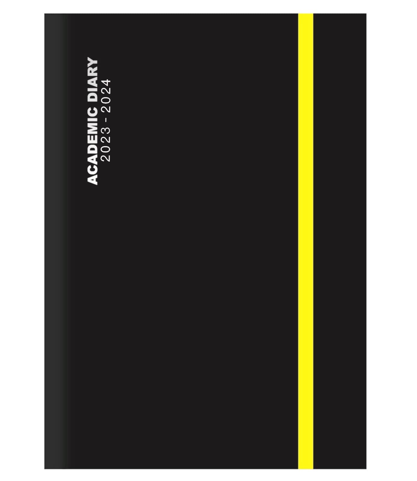 2023-2024 A4 Black Day a Page Academic Student Diary With A4 Day To Page and a Elegant Black Case-binding With Elastic