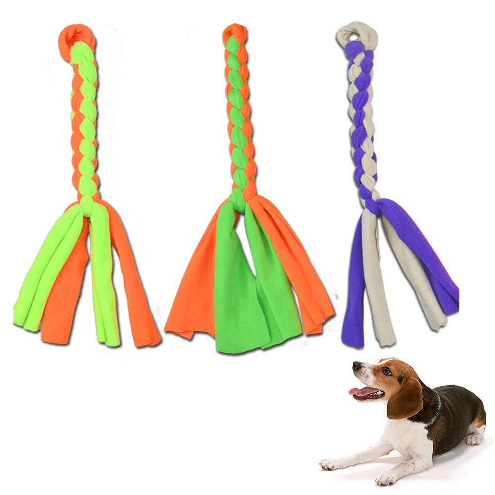 ASOCEA 3 Pack Dog Fleece Rope Toy Flirt Pole for Dogs Interactive Chewing Tug Toy Pet Chase and Tug Replacement Toy to Outdoor Exercise Training for Small Medium Dog