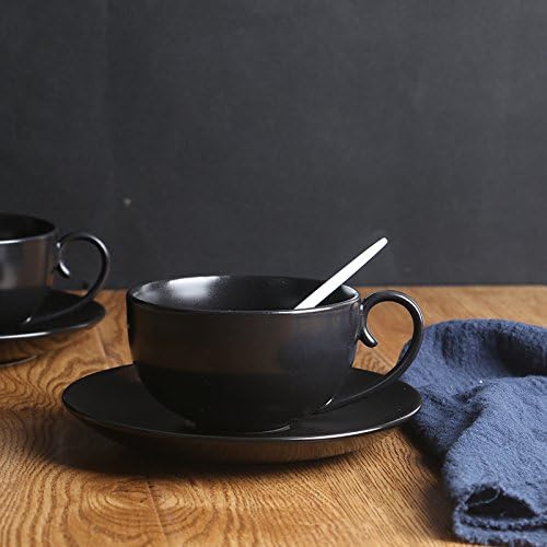 HGTYU Black Coffee Cup Saucer Suit For High-Grade Ceramic Cup Simple Stylish Matte Matte Glass