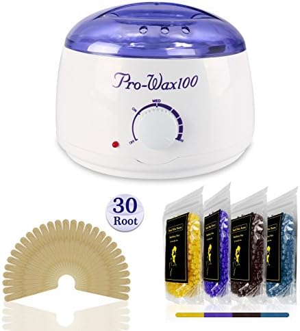 Achivy Hard Wax Warmer Kit, Electric Rapid Melted Pro Wax Heater Hair Removal Waxing Kit with 4 Pack Hard Wax Bean & 30 Applicator Stick, Home Depilatory for Women and Men