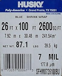 26' x 100' 7 Mil Husky Brand Shrink Wrap - Blue
