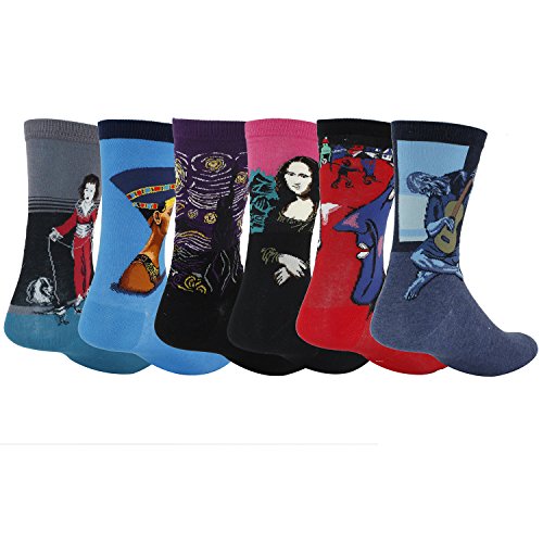 Zmart Men's Famous Painting Casual Cotton Sport Crew Socks 6-Pack, Men's US 7-11,6-pack,One Size