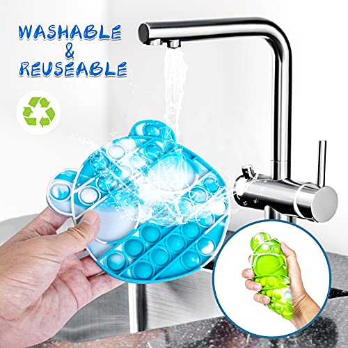 LOLStar Cool Bear Tie-dye Pop Toy, Panda Push Pop Pop Bubble Fidget Toy, Silicone Squeeze Sensory Tools to Relieve Emotional Stress for Autism Kids Adults Sky Blue and Green (2 Pack)