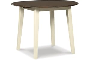 Signature Design by Ashley Woodanville Cottage 40" Round Drop Leaf Dining Table, Cream & Brown