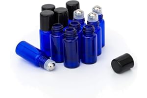 ZEJIA 3ml Roller Bottles 12Pack Cobalt Blue Thick Glass Essential Oil Roller Bottles Stainless Steel Roller Ball with 2 Droppers