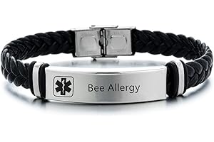 ZKXXJ Medical Bracelets for Adults Teens,Adjustable Braided Leather Wristband Emergency Identification Cuff Bracelets Health Alert Systems Awareness Jewelry for Men Women