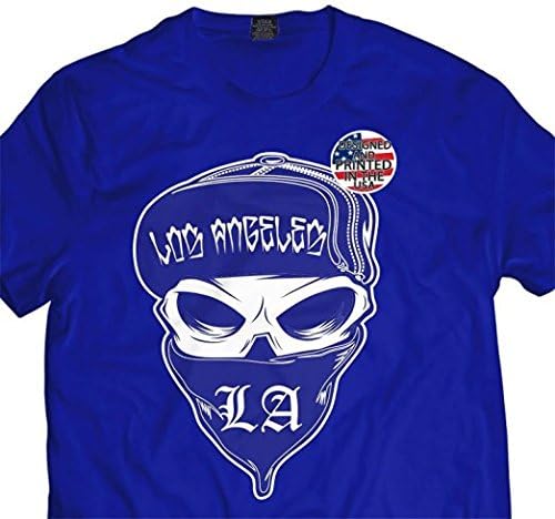 Men's Royal Blue Bandana Skull T shirt La Los Angeles OG Gangster Urban Wear (7X - 7XL - Mens)