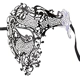 Luxury Mask Men's Signature Phantom Of The Opera Half Face Venetian Laser Cut Masquerade Metal, Black/Black Stones, One Size