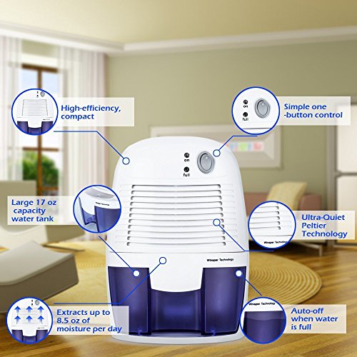 The perseids 500ml Mini Dehumidifiers for Home Air Electric Compact Ultra Quiet Portable Dehumidifiers for Damp Condensation Window,Wardrobe, Bedroom, Bathroom, Caravan, Laundry (500ml)