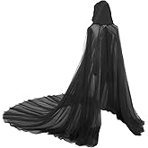 Women Wedding Tulle Cape Hooded Cloak Poncho Halloween Full Length Wedding Cosplay Bridal Dress Robe with Long Train