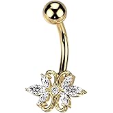 Pierced Owl 14GA 316L Stainless Steel CZ Crystal Double Marquise Belly Button Ring