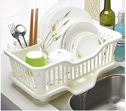Space Saving Large Plastic Kitchen Dishes Drain Racks Shelf (White)