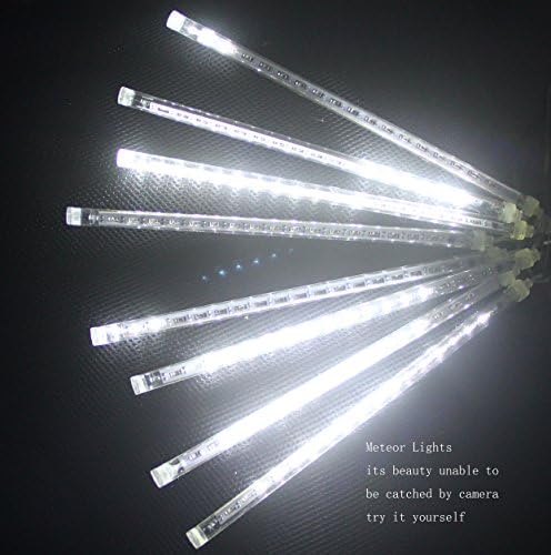 CDL 4sets Meteor Icicle Snow Falling Rain Drop 50cm 8 Tubes 240 LED Shower Christmas Raindrop Cascading Lights for Wedding Party Holiday Xmas Halloween Home Garden Tree Decoration (4, Cool White)
