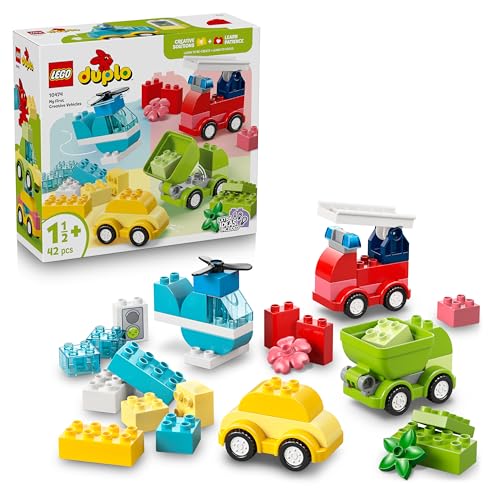 DUPLO Veicoli Creativi - Gioco Didattico e di Ordinamento con Macchine, Camion e Elicottero Giocattolo - Set per la Motricità Fine - Regalo per Bambini e Bambine da 1 Anno in su - 10474