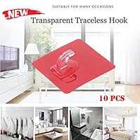 Promisen Non-Slip Transparent Wall Hook,Hooks Hanger for Kitchen Bathroom Reusable Traceless Wall Hanging Hooks 7-15pcs (Red) (E)