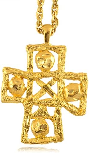 Susan Shaw Large Textured Cross Necklace, Gold Plated Long Chain Necklace, 30"