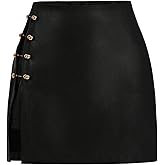 WDIRARA Women's Plus Size PU Leather Split Hem Grommet Eyelet Skirt Bodycon A Line Mini Skirt