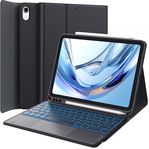 CHESONA Keyboard Case for iPad (A16) 11th Generation 2025 11 Inch/iPad 10th Generation 2022 10.9 Inch, 7 Color Backlit, Spanish Keyboard with Smart Touchpad, Black