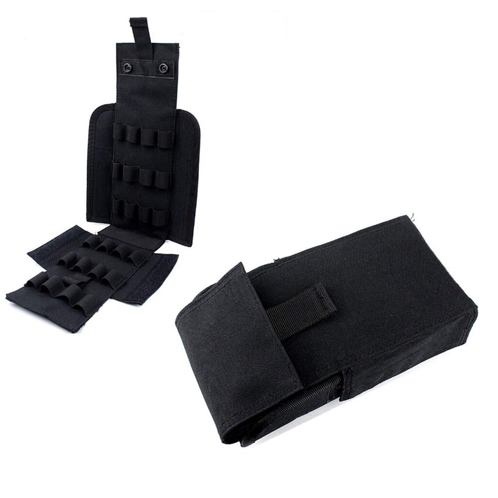 HWZ Molle Tactical 25 Rounds Shotshell Pouch Holder Compact Foldable Shotgun Reload Ammo Mag Bag Quick Access Shotgun Shell Carrier (black)