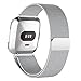 iGK For Fitbit Versa Bands, Stainless Steel Milanese Loop Metal Mesh Bracelet Sport Strap with Unique Magnet Lock Wristbands Replacement Band for Fitbit Versa Silver Large
