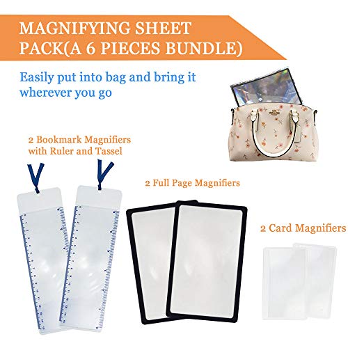 Magpro Full Page Magnifying Sheet 4.75" x 7" Set -Bonus 2 Bookmark Magnifier with Ruler & 2 Card Magnifier for Reading Books, Magazine, Newspaper & People with Low Vision - Thumbnail 2