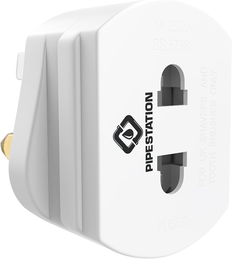 Pipestation European to UK Toothbrush Shaver Adapter Plug UK 2pin to 3pin