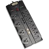 Tripp Lite 12 Outlet Surge Protector Power Strip, 8ft Cord, Right-Angle Plug, Tel/Modem/Coax/Ethernet Protection, RJ11, RJ45, &amp; $250,000 INSURANCE (TLP1208SAT)