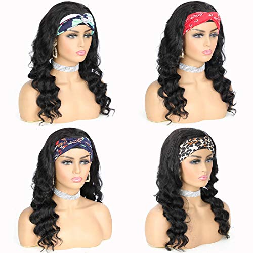 A-ALIMICE-Loose-Deep-Wave-Headband-Wigs-for-Black-Women-Headband-Human-Hair-Wigs-14-Inch-Brazilian-Virgin-Hair-None-Lace-Front-Wigs-Headband-Half-Wig-Machine-Made-150-Density-Natural-Black-Color