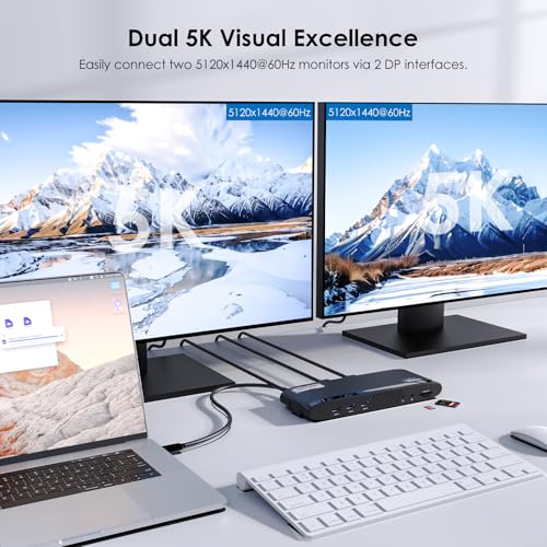 WAVLINK DisplayLink Docking Station Dual 5K, USB-C Dock for Mac M1/M2/M3/M4 & Windows, 14-in-1 with 100W 2 DP/2 HDMI 4K, SD/TF, 5 USB Ports, Ethernet, Audio