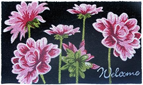 "Floral Welcome 3" Doormat by Castle Mats, Size 17 x 29 inches, Non-Slip, Durable, Made Using Odor-Free Natural Fibers