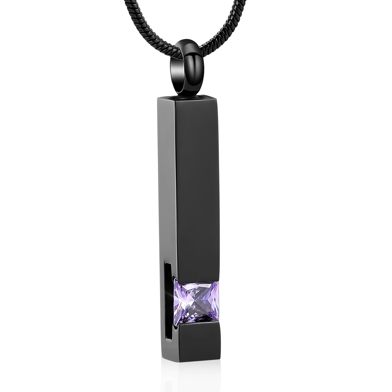 Crystal Cremation Urn Jewelry Cube Memorial Ashes Necklace Pendant Keepsake- Black Birthstone Series