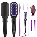 CXCASE Hair Straightener Brush MCH Ceramic Fast Heating with Heat Resistant Glove, Temperature Lock Function, Adjustable Temperature, Anti-Scald Ionic Hair Brush - Black