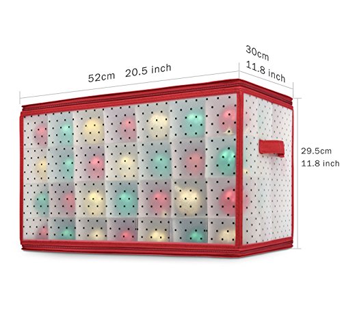 Miusco Holiday 112 Slots Large Clear Plastic Ornament Storage Chest with Dividers, 2 Side Zipper Closures