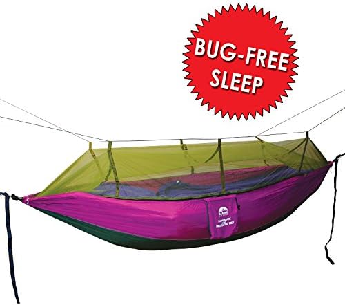 Mosquito Net Outdoor Hammock, Alpine grand, Lightweight Parachute Fabric Double Hammock For Indoor, Camping, Hiking, Backpacking, Backyard (PURPLE/GREEN)