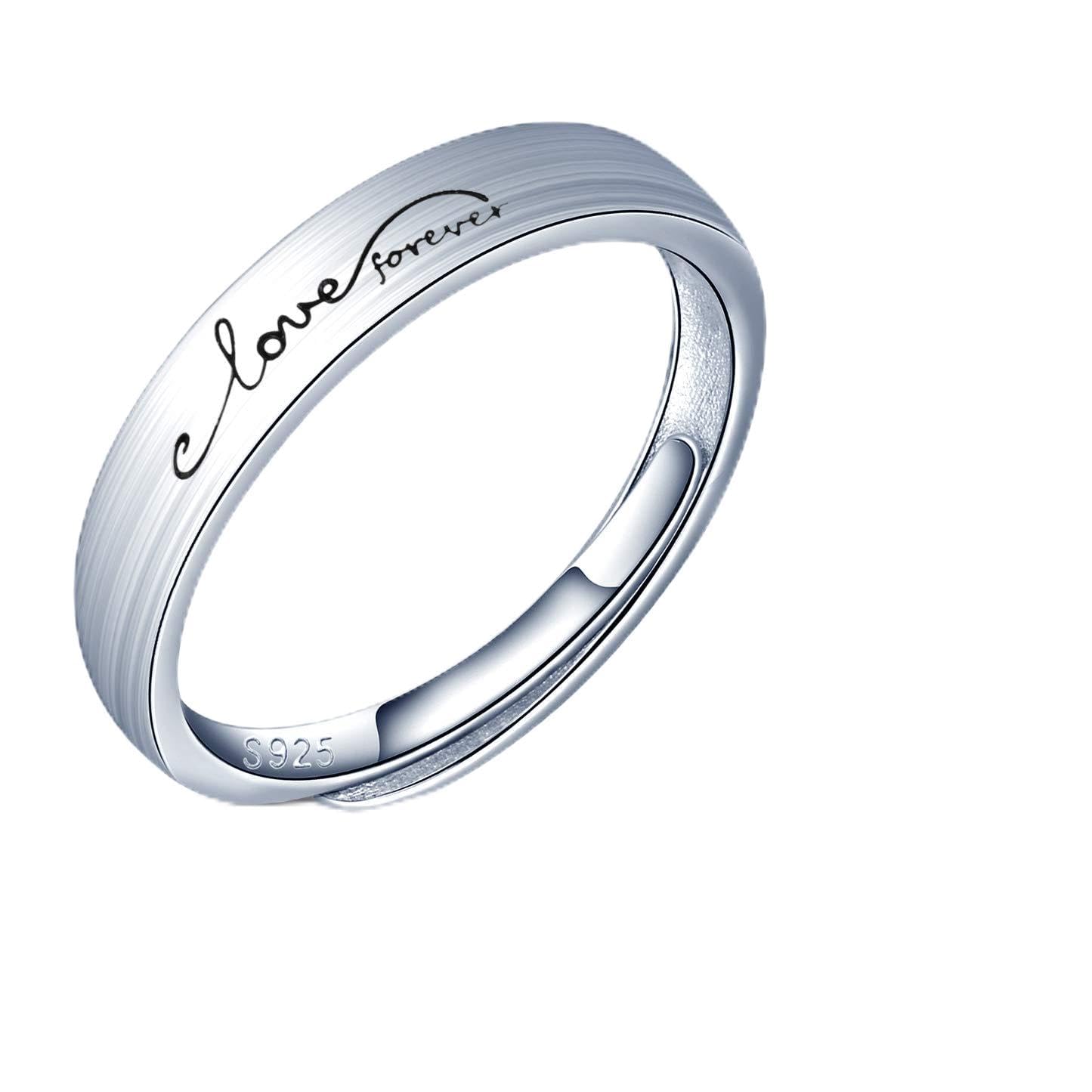 CPSLOVE 925 Sterling Silver Women Couple Ring, "love forever" Wedding Rings, Adjustable Size, Elegant engagement ring, Open ring