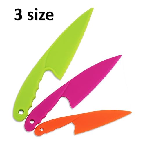 Plastic Kitchen Knife Set 3 Pieces Red for Kids, Safe Nylon Cooking