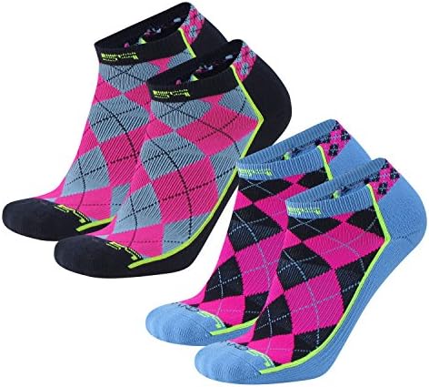 Brand 59 Diamond 2.0 Low Cut Golf Socks (Navy/Columbia/Neon Pink (2 Pairs), Medium)